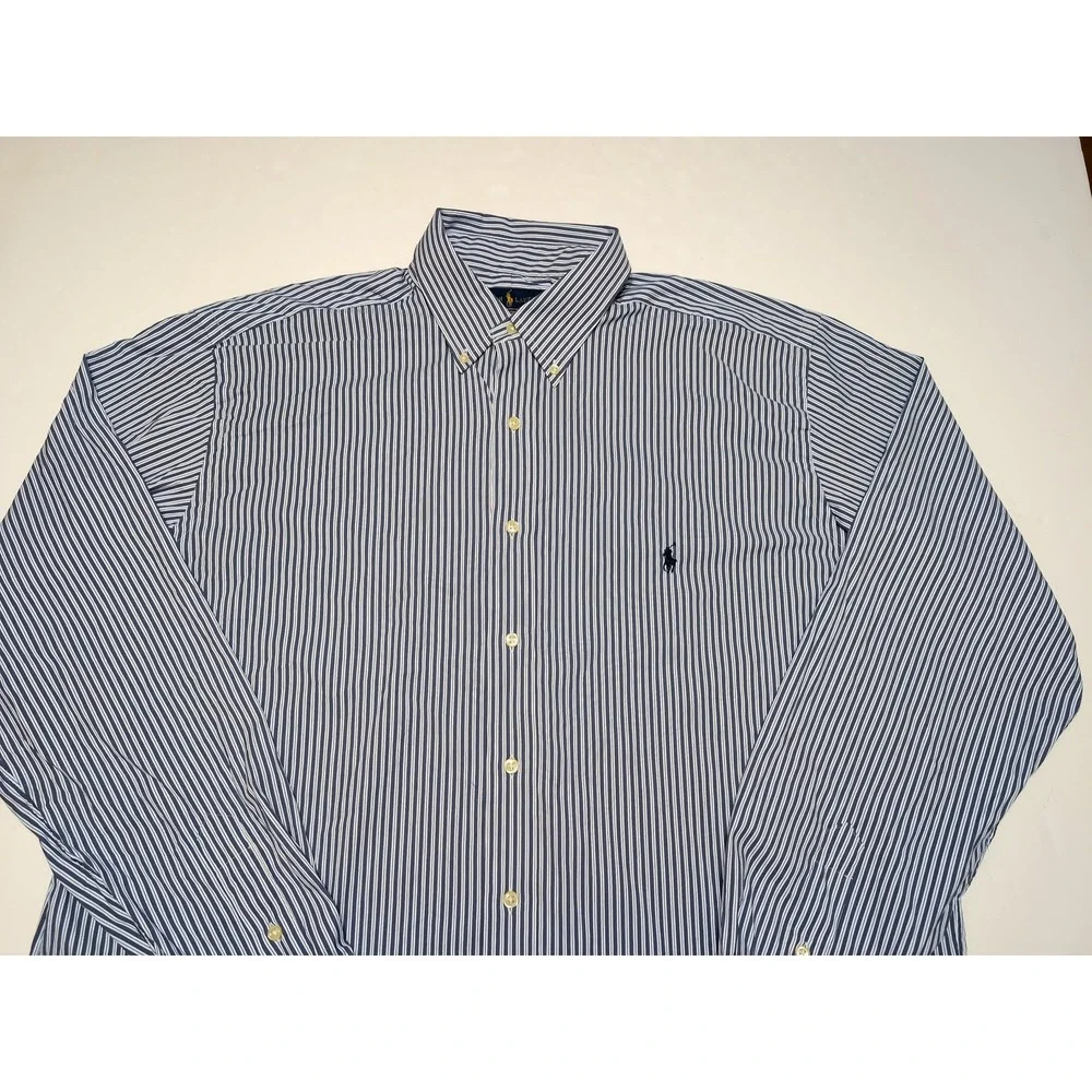 POLO RALPH LAUREN Performance Long Sleeve Button Shirt Blue Striped XLT XL Tall